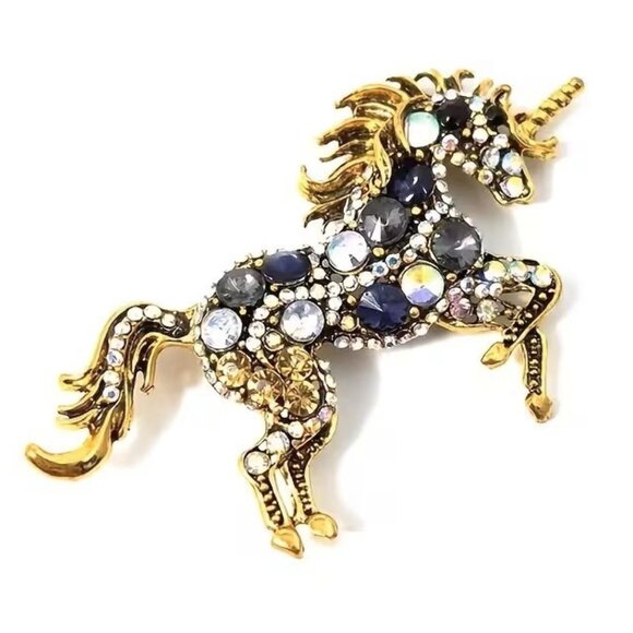Large Unicorn Horse Brooch or Pendant Rhinestone Glam Fantasy Trendy Stylish FUN - Picture 2 of 4